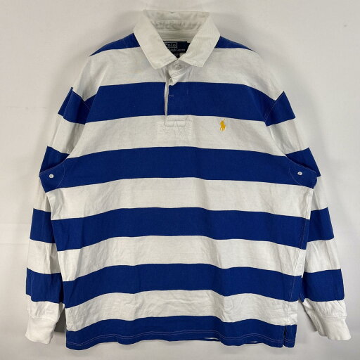 古着 90's/90年代 ポロバイラルフローレン Polo by Ralph Lauren 長袖 ラガーシャツ ワンポイント ロゴ 刺繍 ラバーボタン L ブルー系 ボーダー メンズ 【中古】 古着 90's/90年代 ポロバイラルフローレン Polo by Ralph Lauren 長袖 ラガーシャツ ワンポイント ロゴ 刺繍 ラバーボタン L ブルー系 ボーダー メンズ 【中古】
