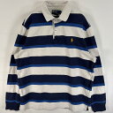 古着 90's/90年代 ポロバイラルフローレン Polo by Ralph Lauren 長袖 ラガーシャツ ワンポイント ロゴ 刺繍 ボーダー CUSTOM FIT L ブルー系 マルチカラー メンズ 【中古】(4)