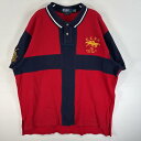 古着 90's/90年代 ポロバイラルフローレン Polo by Ralph Lauren 鹿の子 半袖 ポロシャツ エンブレム 背番号 ダブルビックポニー XXL レッド系 ツートン メンズ 【中古】