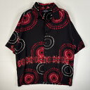 古着 ピューリタン PURITAN 半袖シャツ レーヨンシャツ 柄シャツ オープンカラー L ブラック系 総柄 メンズ 【中古】(4)