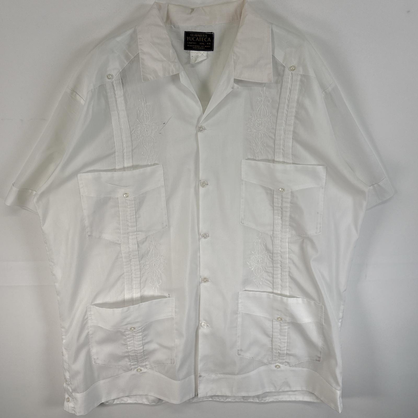 古着 GUAYABERA 半袖シャツ キューバシャツ 4つポケ 刺繍デザイン XXL ホワイト 無地 メンズ 【中古】