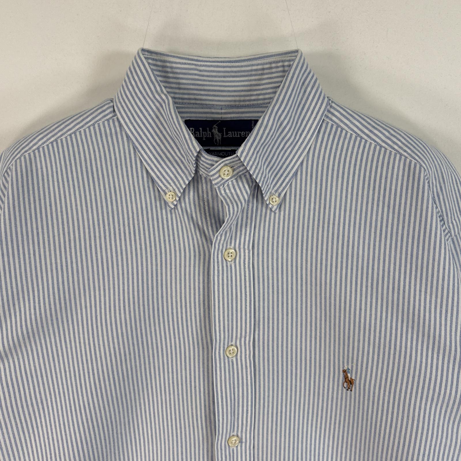 古着 ラルフローレン RALPH LAUREN 長袖シャツ ロゴ 刺繍 ボタンダウンシャツ YARMOUTH 15-32 S-M 水色系 ストライプ メンズ 【中古】