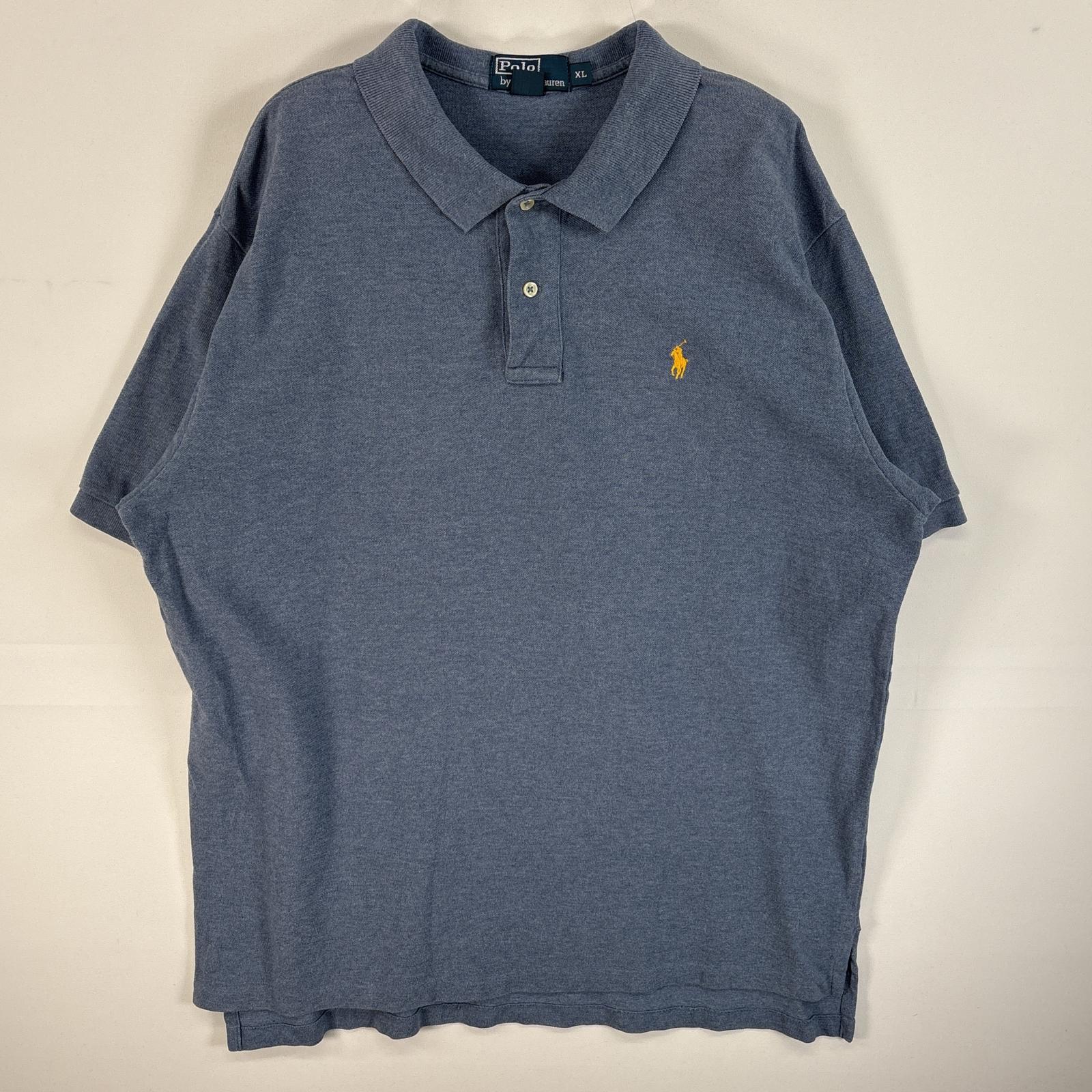 古着 90's/90年代 ポロバイラルフローレン Polo by Ralph Lauren 鹿の子 半袖 ポロシャツ ロゴ 刺繍 大きいサイズ 2ボタン XL 水色系 無地 メンズ 【中古】