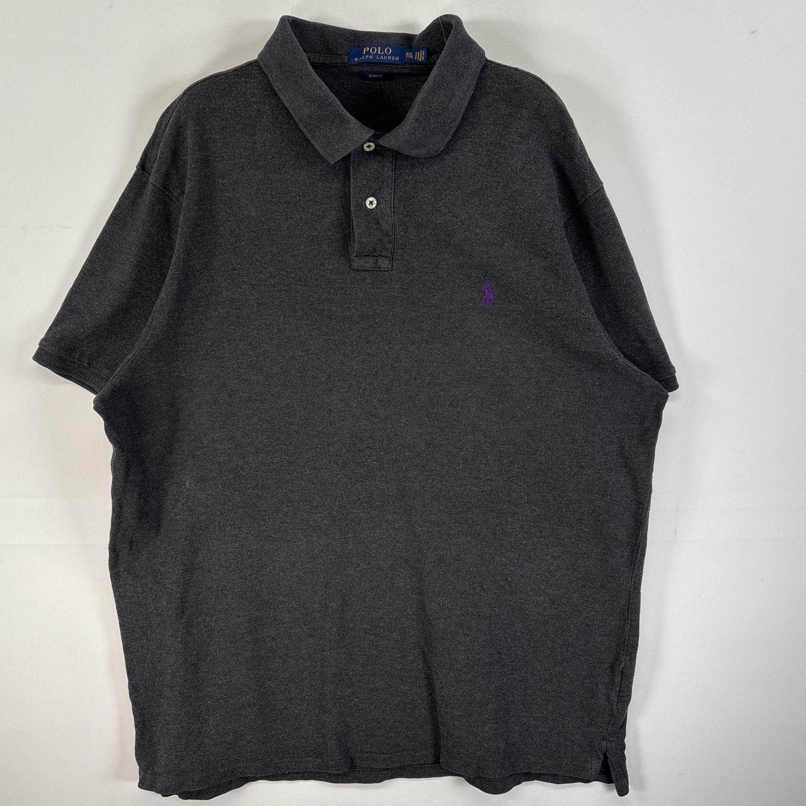古着 ポロ・ラルフローレン POLO RALPH LAUREN 鹿の子 半袖 ポロシャツ ロゴ 刺繍 大きいサイズ 2ボタン XXL ダークグレー 無地 メンズ 【中古】