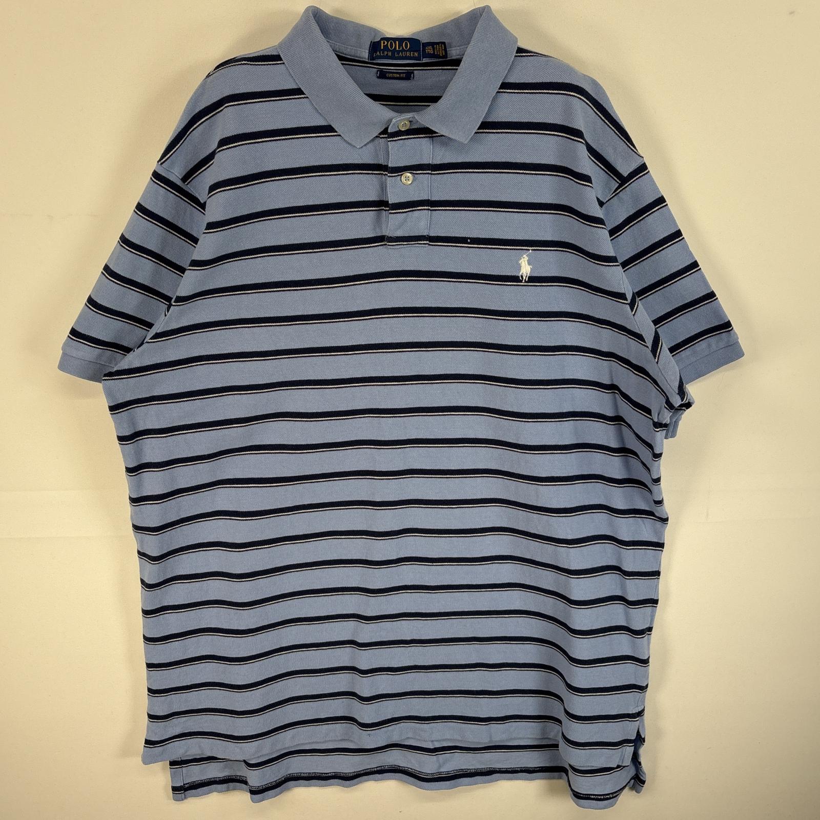 古着 ポロ・ラルフローレン POLO RALPH LAUREN 鹿の子 半袖 ポロシャツ ロゴ 刺繍 大きいサイズ ボーダー XXL 水色系 マルチカラー メンズ 【中古】