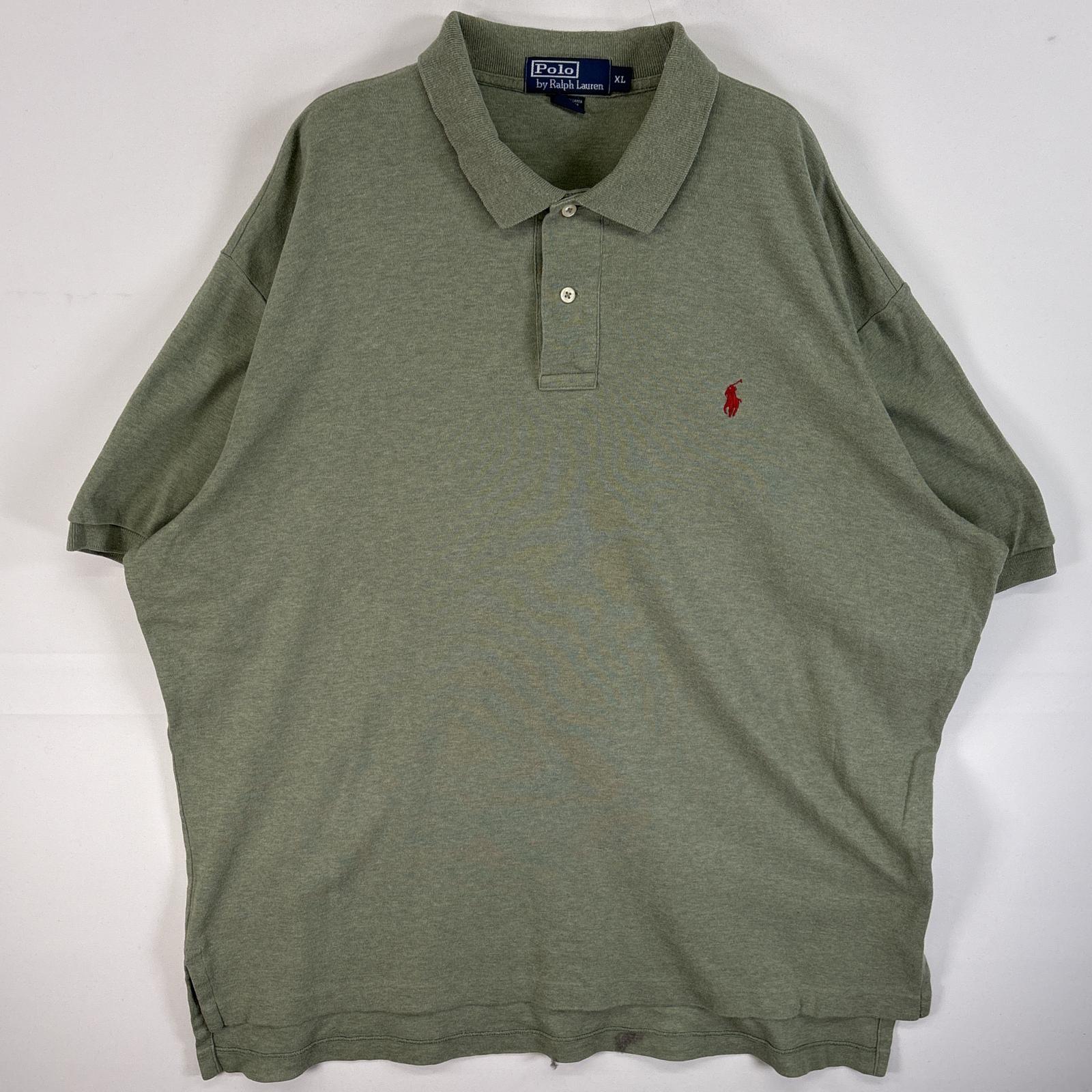 古着 ポロバイラルフローレン Polo by Ralph Lauren 半袖 ポロシャツ ロゴ 刺繍 大きいサイズ 2ボタン XL グリーン系 無地 メンズ 【中古】