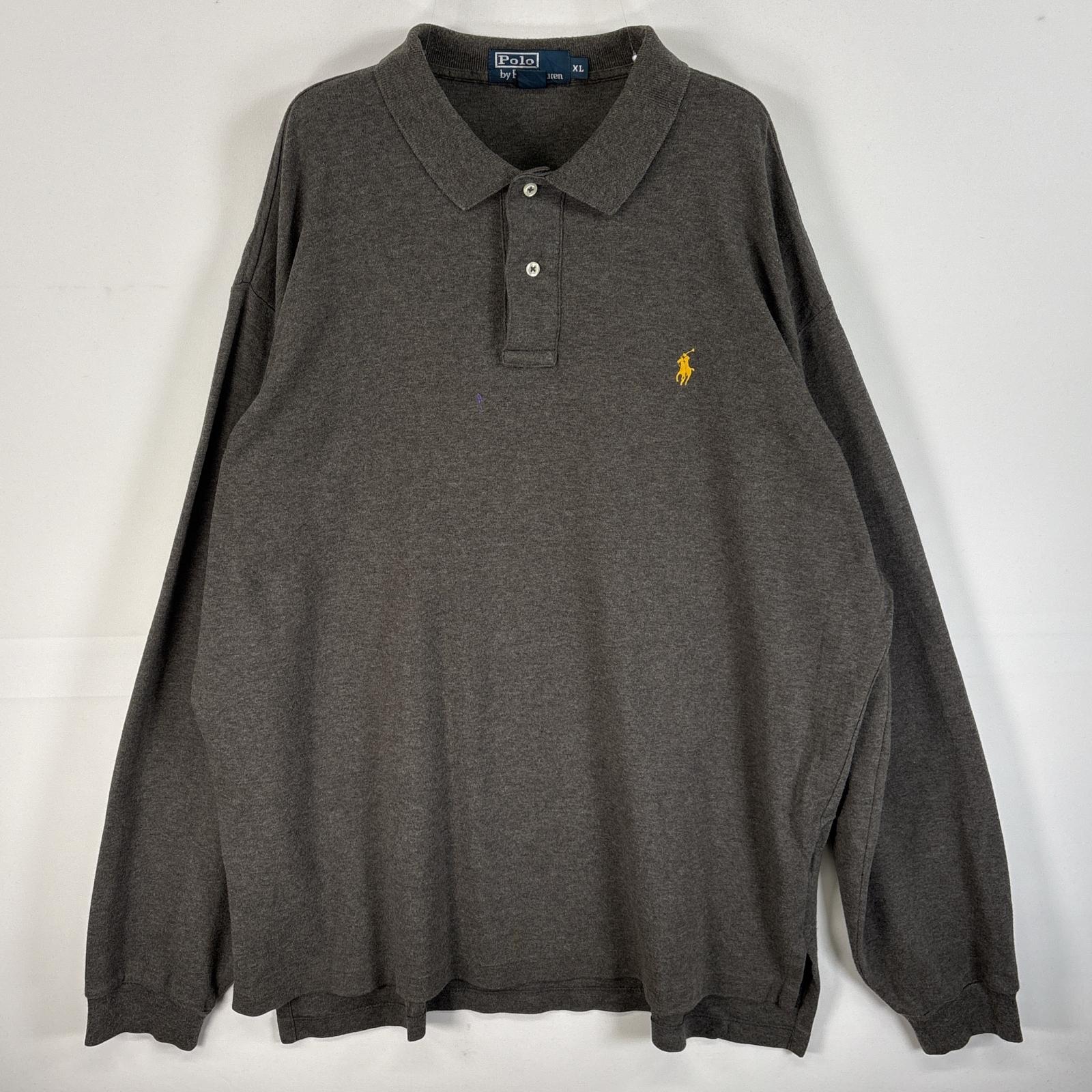 古着 90's/90年代 ポロバイラルフローレン Polo by Ralph Lauren 長袖 ポロシャツ ロゴ 刺繍 大きいサイズ 2ボタン XL ダークグレー 無地 メンズ 【中古】