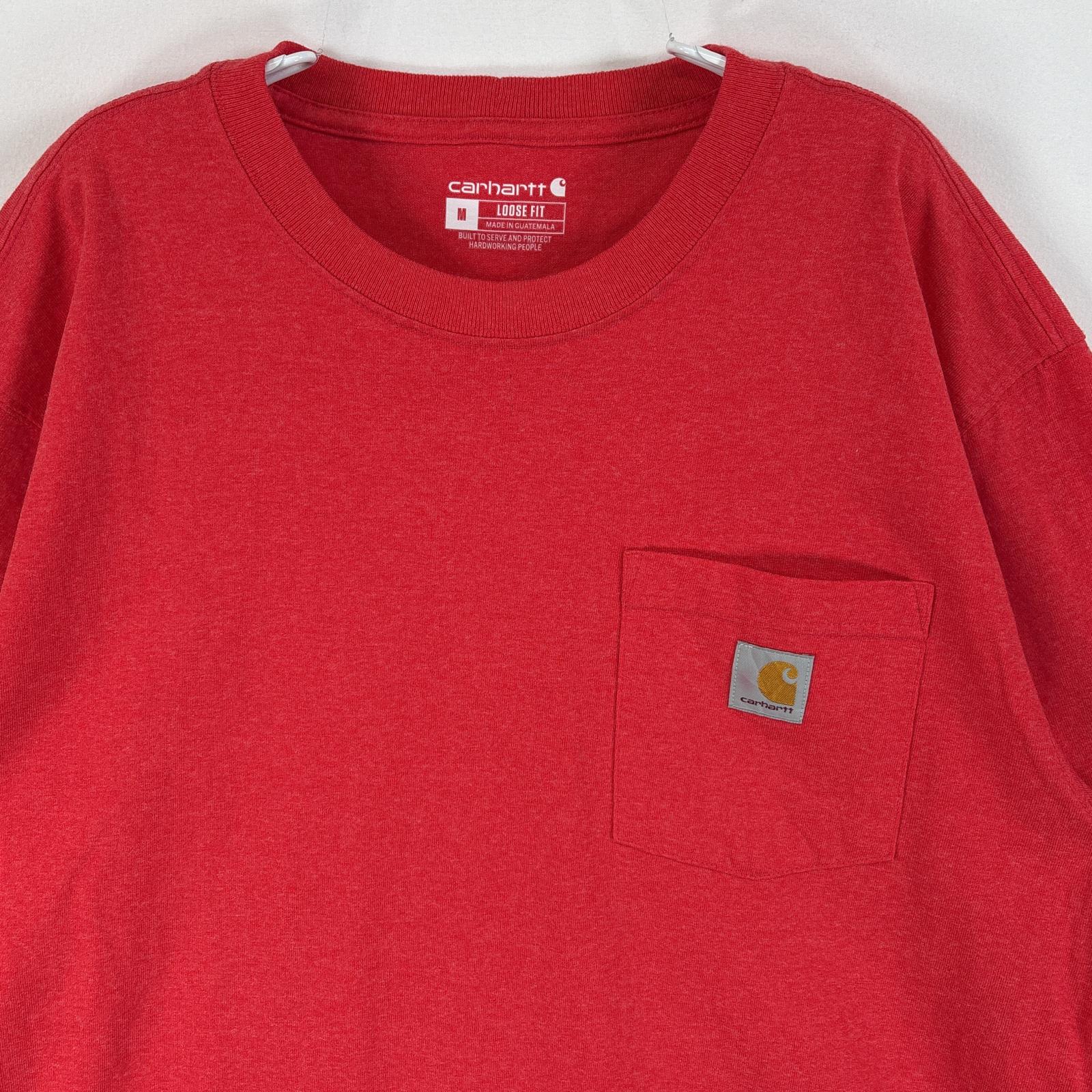 古着 カーハート Carhartt 半袖Tシャツ ワンポイント ロゴ 胸ポケ クルーネック M レッド 無地 メンズ 【中古】