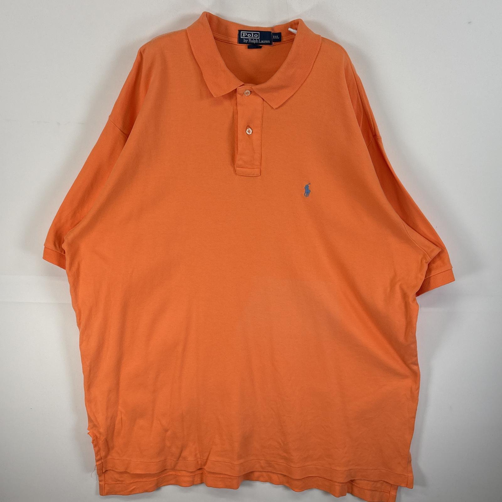 古着 90's/90年代 ポロバイラルフローレン Polo by Ralph Lauren 半袖 ポロシャツ ロゴ 刺繍 大きいサイズ 肉厚 2ボタン XXL オレンジ 無地 メンズ 【中古】