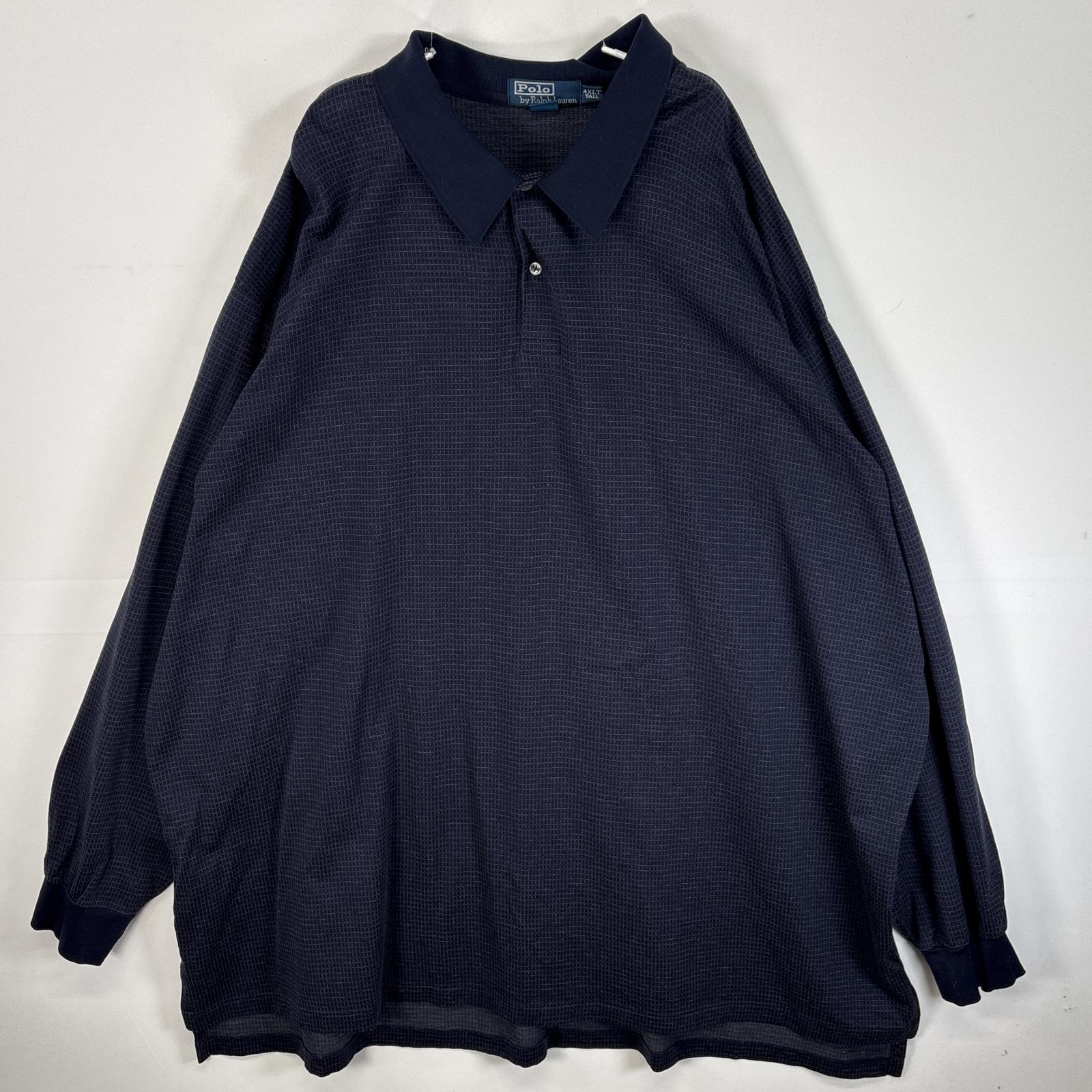 古着 90's/90年代 ポロバイラルフローレン Polo by Ralph Lauren 長袖 ポロシャツ 大きいサイズ 2ボタン PIMA COTTON 4XLT TALL ネイビー チェック メンズ 【中古】