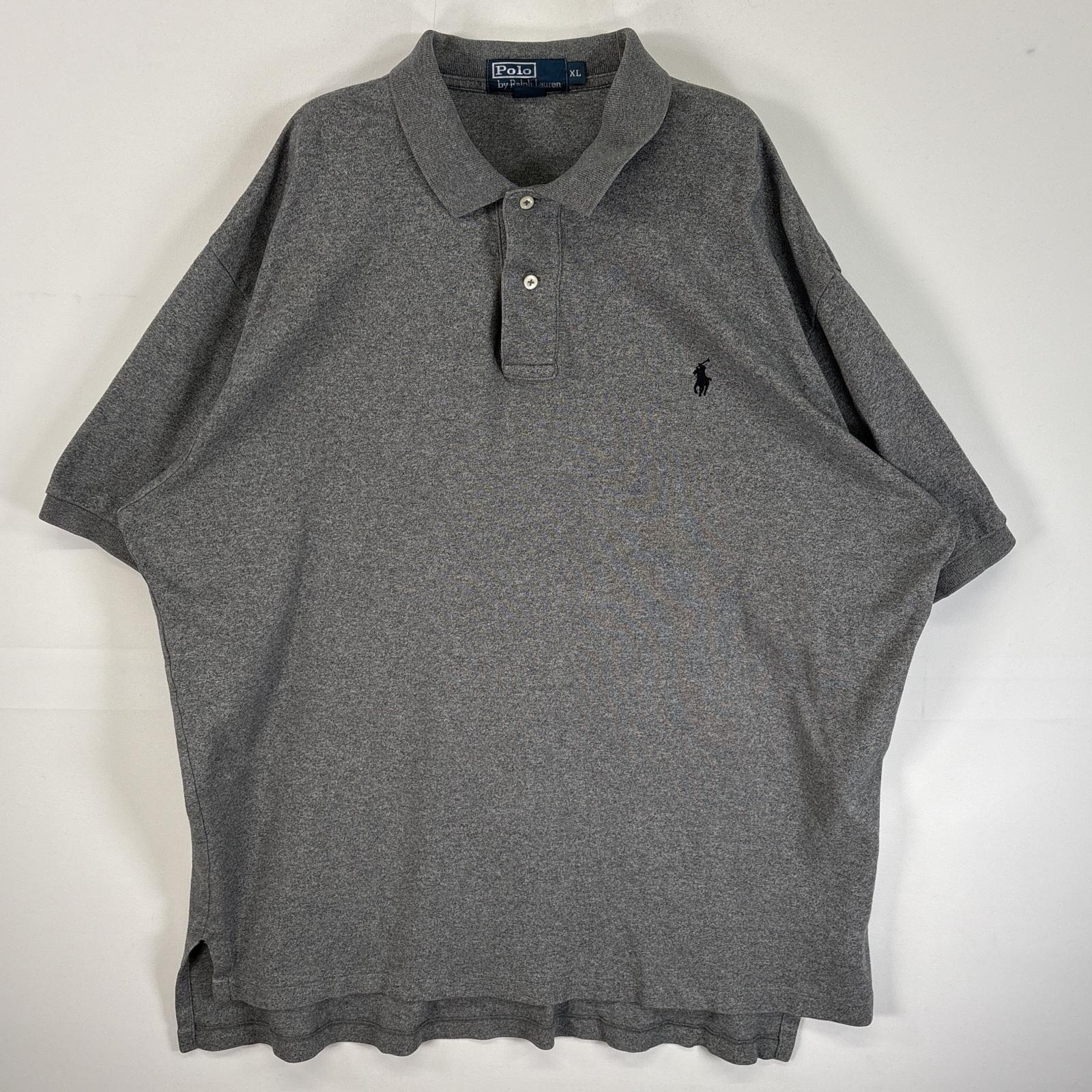 古着 90's/90年代 ポロバイラルフローレン Polo by Ralph Lauren 半袖 ポロシャツ ロゴ 刺繍 2ボタン 大きいサイズ XL グレー 無地 メンズ 【中古】