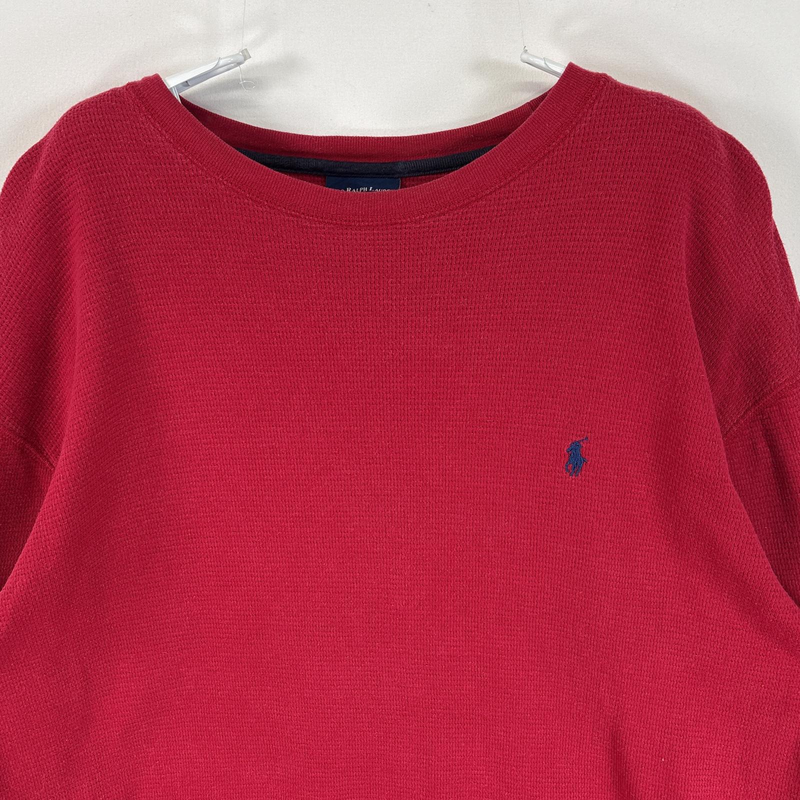 古着 ポロ・ラルフローレン POLO RALPH LAUREN 長袖Tシャツ ロゴ 刺繍 サーマル ワッフル L レッド 無地 メンズ 【中古】
