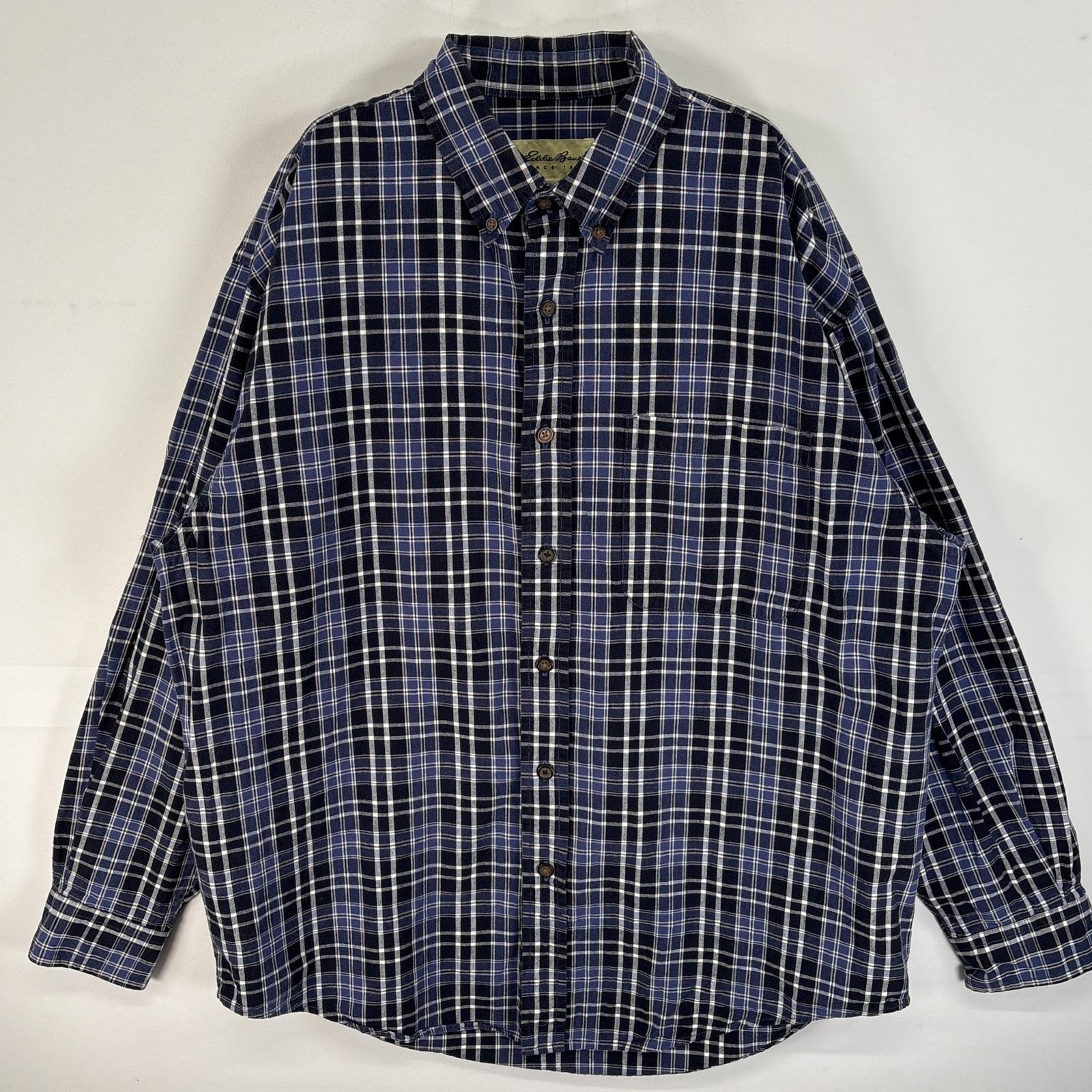 楽天古着屋NIKKU古着 90's/90年代 エディーバウアー Eddie Bauer 長袖シャツ チェック柄 胸ポケ ボタンダウン 肉厚 M ブルー系 マルチカラー メンズ 【中古】