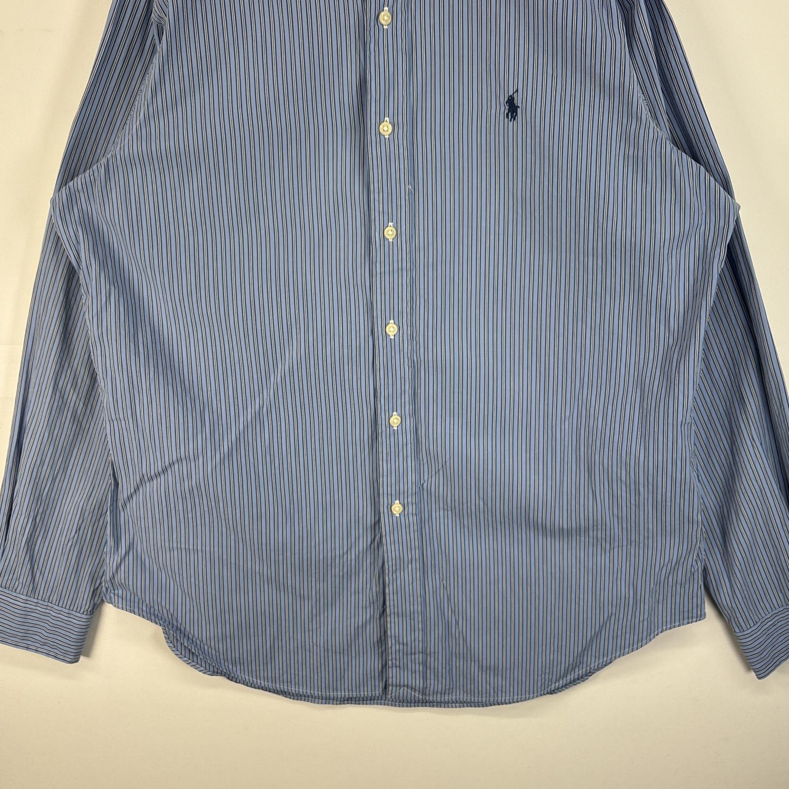 古着 90's/90年代 ラルフローレン RALPH LAUREN 長袖シャツ ロゴ 刺繍 ストライプ ボタンダウンシャツ L ブルー系 マルチカラー メンズ 【中古】