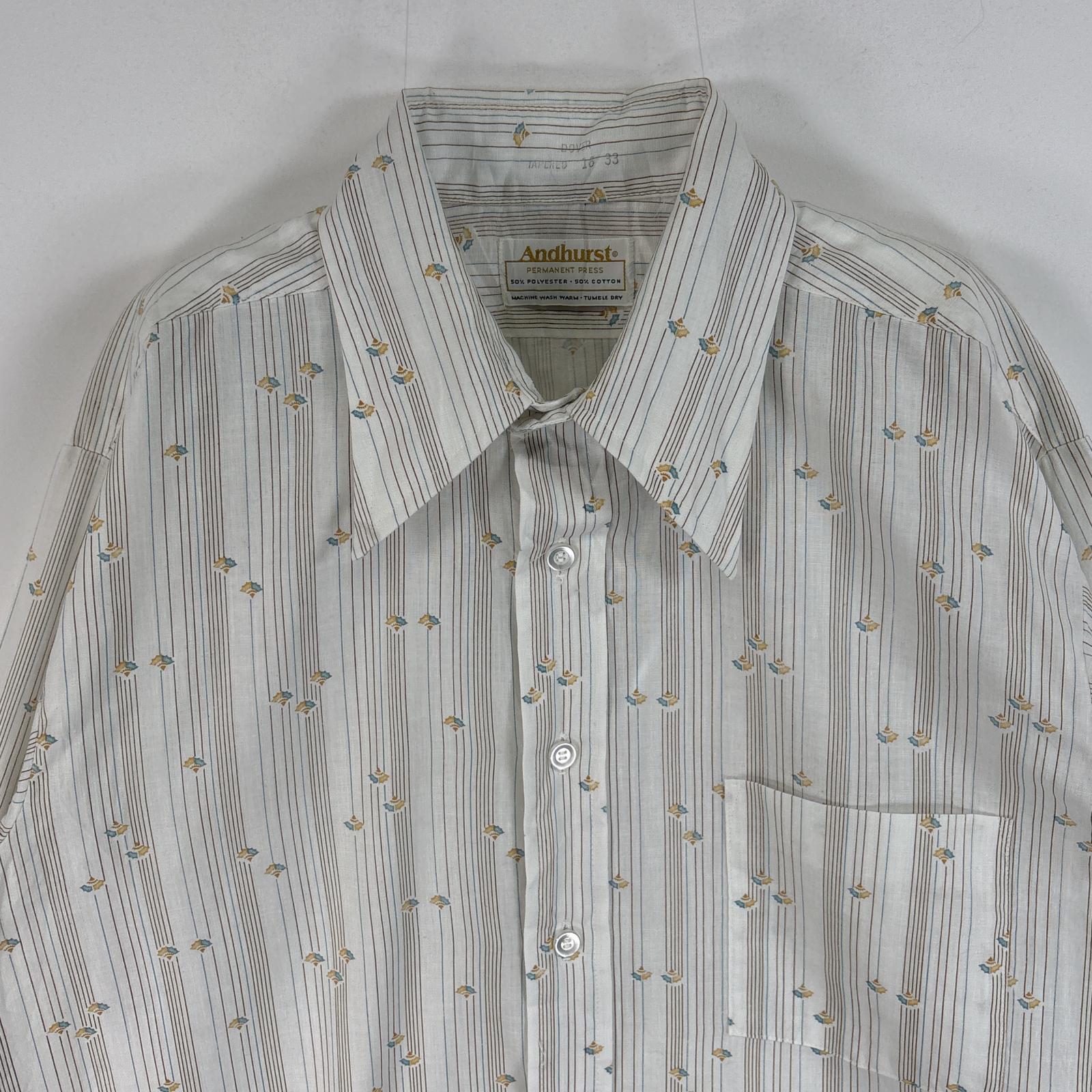 古着 70's/70年代 ヴィンテージ And hurst 長袖シャツ デカ襟 胸ポケ 16 33 L ホワイト系 総柄 メンズ 【中古】