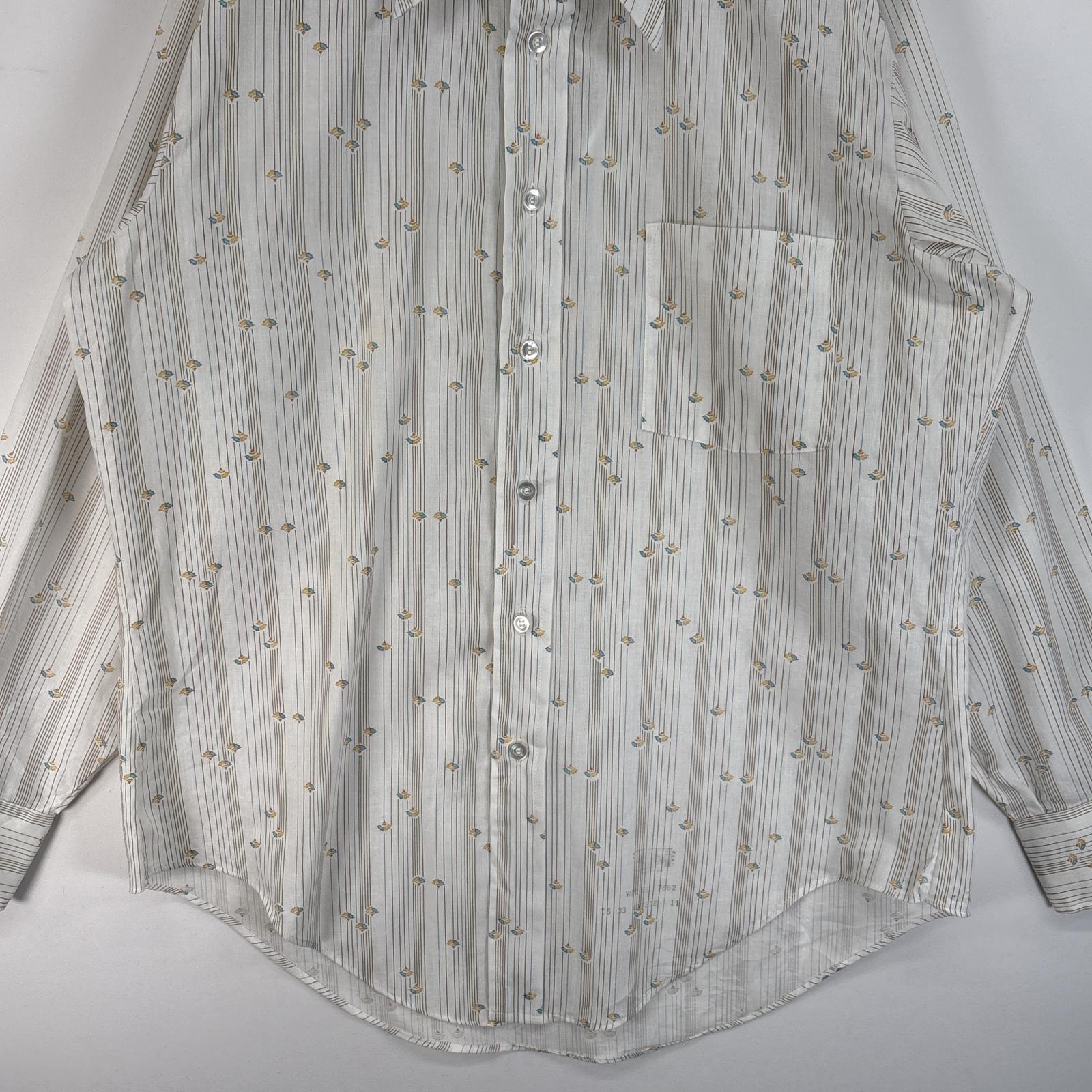 古着 70's/70年代 ヴィンテージ And hurst 長袖シャツ デカ襟 胸ポケ 16 33 L ホワイト系 総柄 メンズ 【中古】