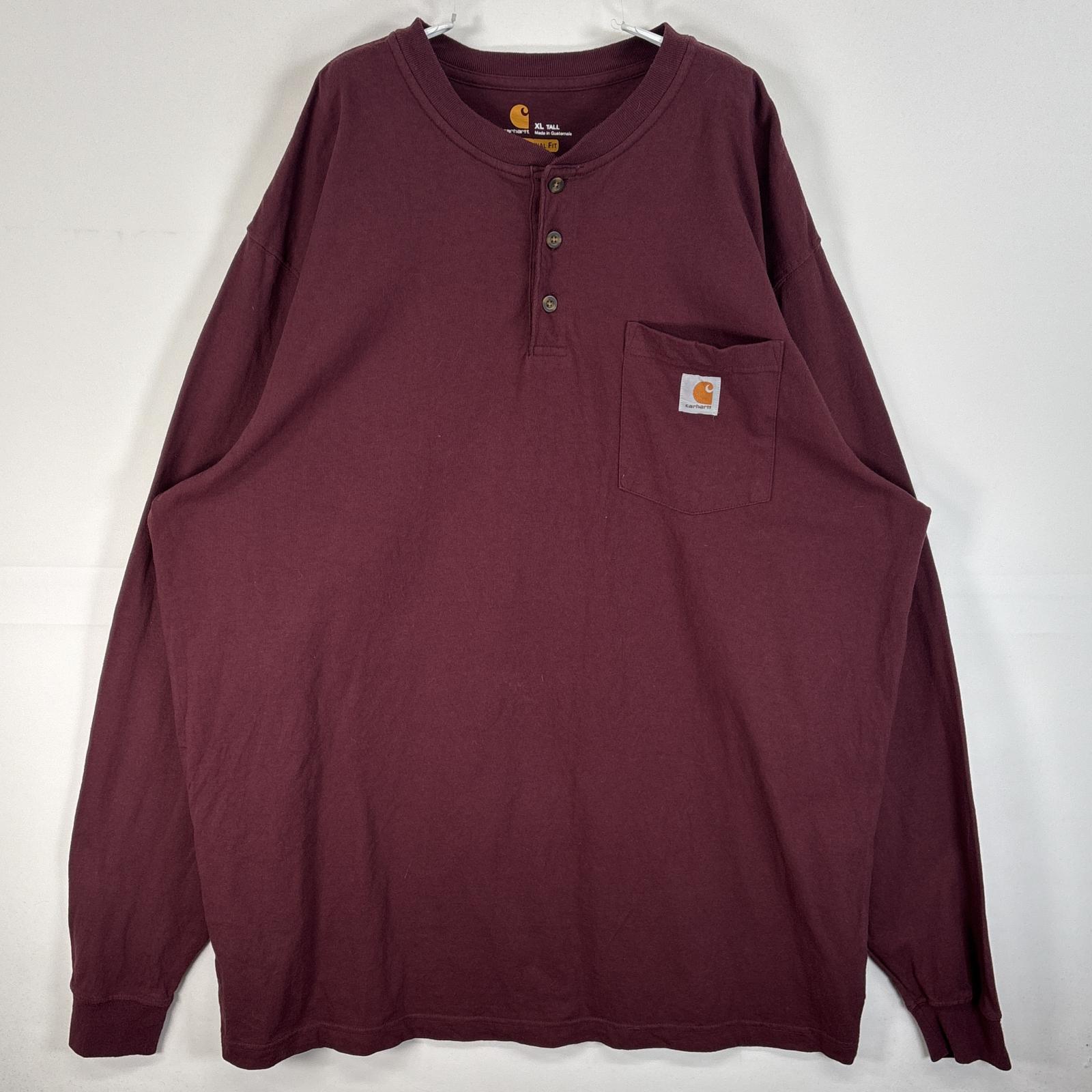 古着 カーハート Carhartt 長袖Tシャツ ワンポイント ロゴ ヘンリーネック 大きいサイズ XL TALL ワインレッド 無地 メンズ 【中古】