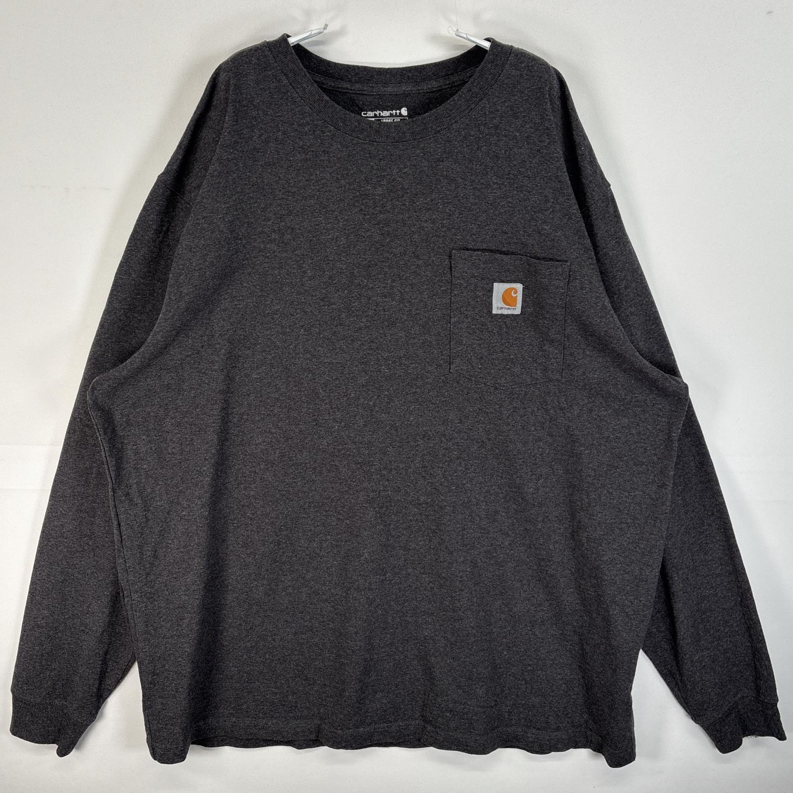 古着 カーハート Carhartt 長袖Tシャツ ワンポイント ロゴ 大きいサイズ 肉厚 クルーネック XL ダークグレー 無地 メンズ 【中古】