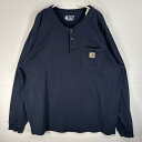 古着 カーハート Carhartt 長袖Tシャツ ヘンリーネック ワンポイント ロゴ 大きいサイズ 肉厚 XL ネイビー 無地 メンズ 【中古】(4)