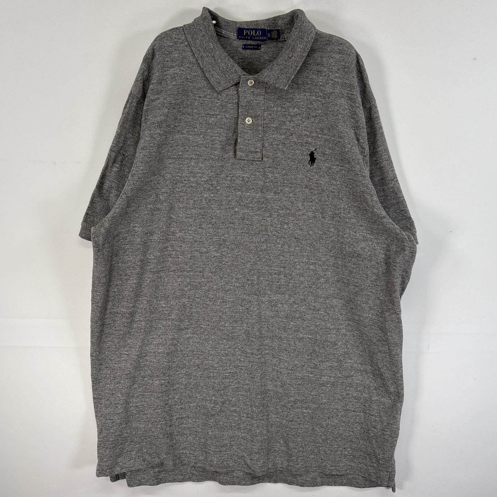 古着 ポロ・ラルフローレン POLO RALPH LAUREN 鹿の子 半袖 ポロシャツ ロゴ 刺繍 2ボタン 大きいサイズ XL グレー 無地 メンズ 【中古】
