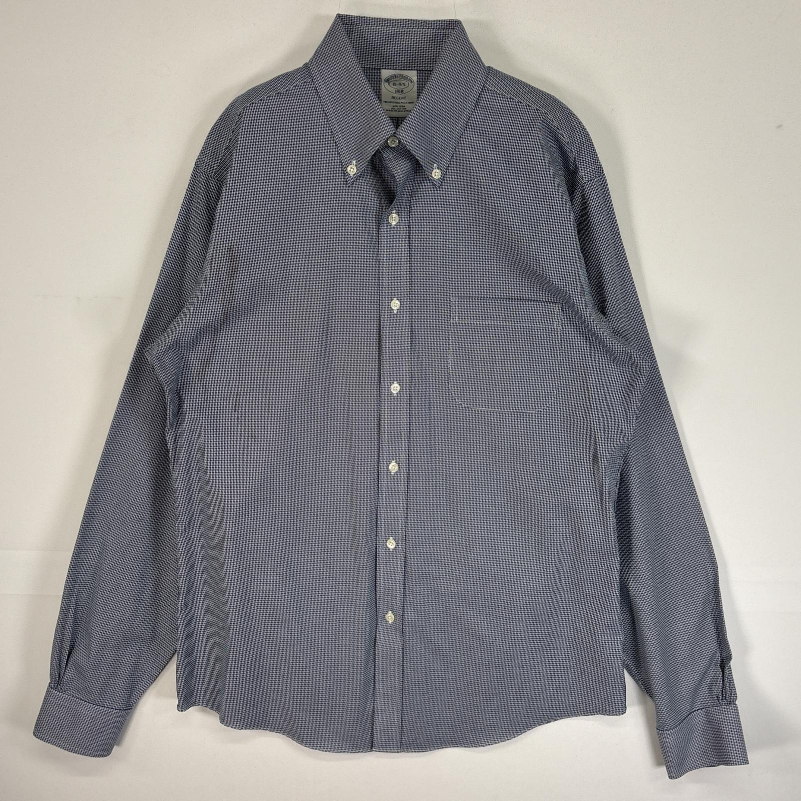 古着 ブルックスブラザーズ Brooks Brothers 長袖シャツ 千鳥柄 胸ポケ ボタンダウン 15-4/5 S-M ネイビー チェック メンズ 【中古】