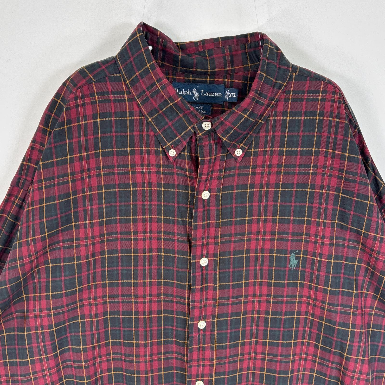 古着 ラルフローレン RALPH LAUREN 長袖シャツ チェック柄 大きいサイズ 薄手 ロゴ 刺繍 XXL ワインレッド系 マルチカラー メンズ 【中古】