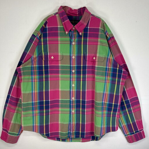 古着 ラルフローレン RALPH LAUREN 長袖シャツ チェック フラップポケ ポニー無し XXL ピンク マルチカラー メンズ 【中古】 古着 ラルフローレン RALPH LAUREN 長袖シャツ チェック フラップポケ ポニー無し XXL ピンク マルチカラー メンズ 【中古】