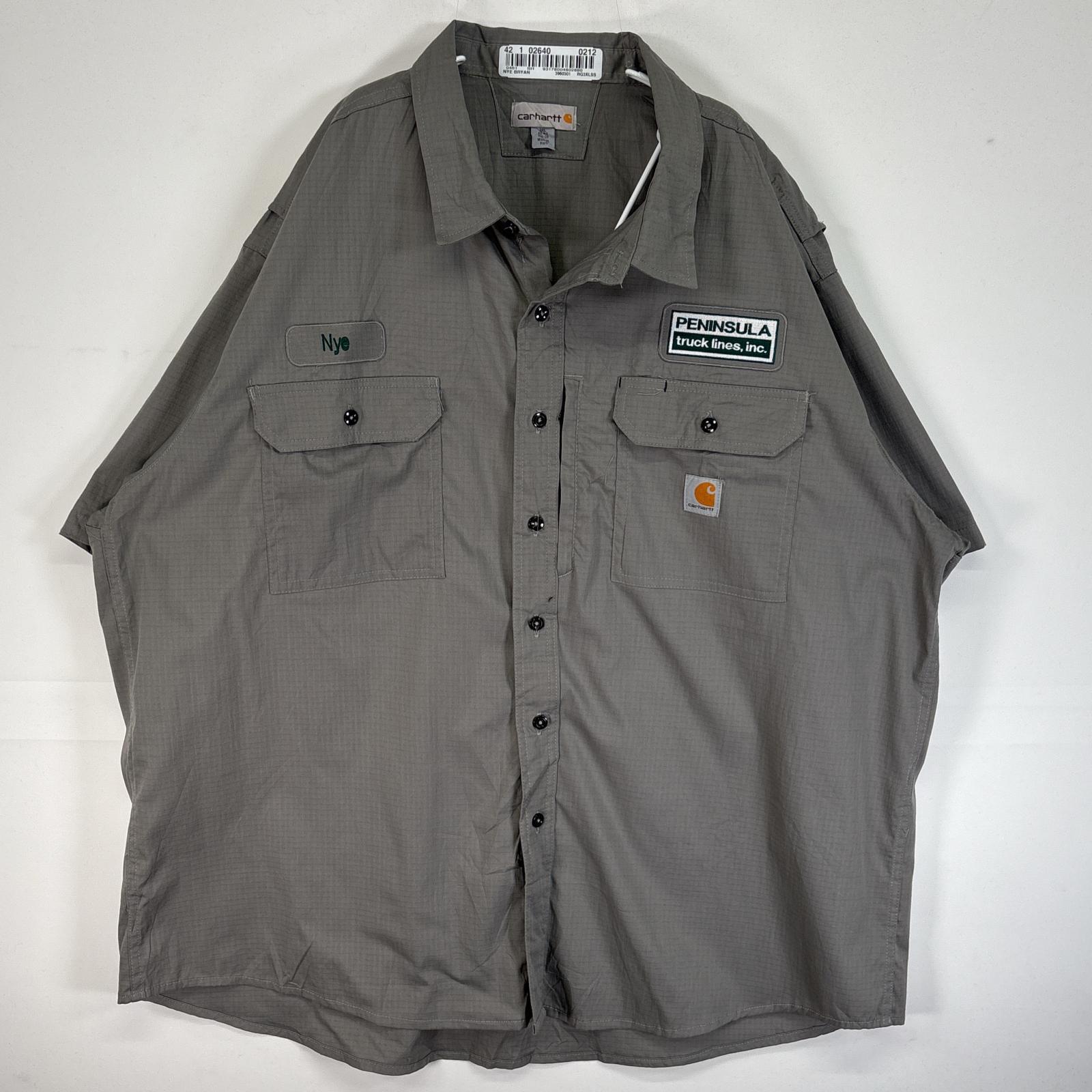 古着 カーハート Carhartt 半袖シャツ ワーク 作業着 フラップポケ リップストップ 大きいサイズ 3XL グレー 無地 メンズ 【中古】