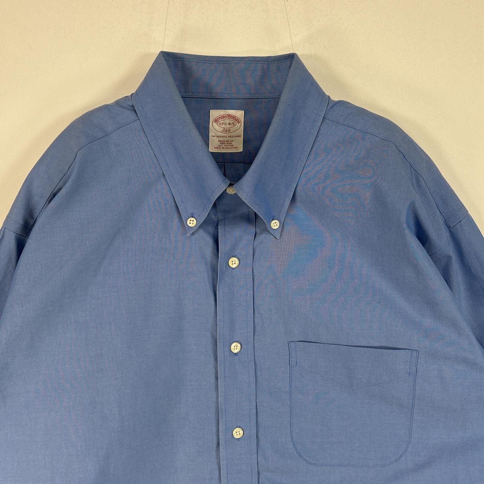 古着 ブルックスブラザーズ Brooks Brothers 長袖シャツ ボタンダウン 胸ポケ 346 大きいサイズ 17 1/2-4/5 XL-2XL ブルー 無地 メンズ 【中古】
