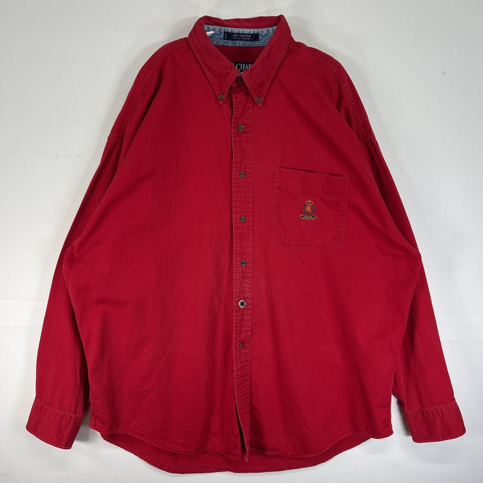 Rakuten - 古着 90's/90年代 チャップスラルフローレン CHAPS RALPHLAUREN 長袖シャツ ロゴ 刺繍 大きいサイズ 肉厚 ボタンダウン 綾織 XL レッド 無地 メンズ 【中古】