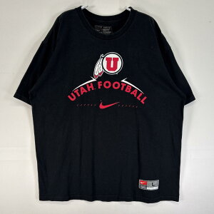 古着 ナイキ NIKE 半袖Tシャツ 両面 ラバープリント カレッジ ユタ大学 アメフト 肉厚 L ブラック 無地 メンズ 【中古】