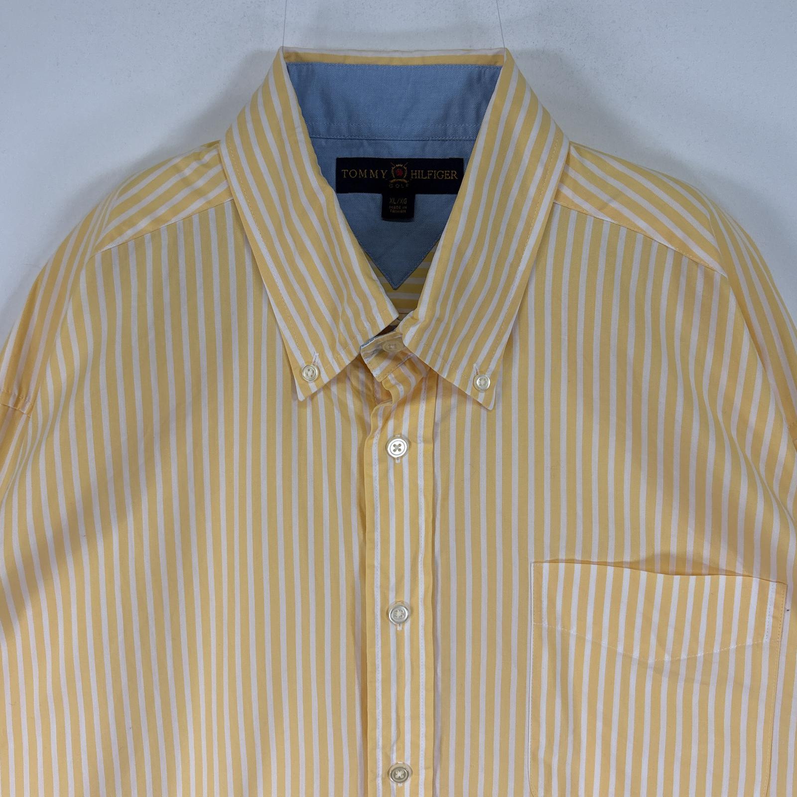 古着 90's/90年代 トミーヒルフィガーゴルフ 長袖シャツ 大きいサイズ ボタンダウン ロゴ 刺繍 XL イエロー ストライプ メンズ 【中古】