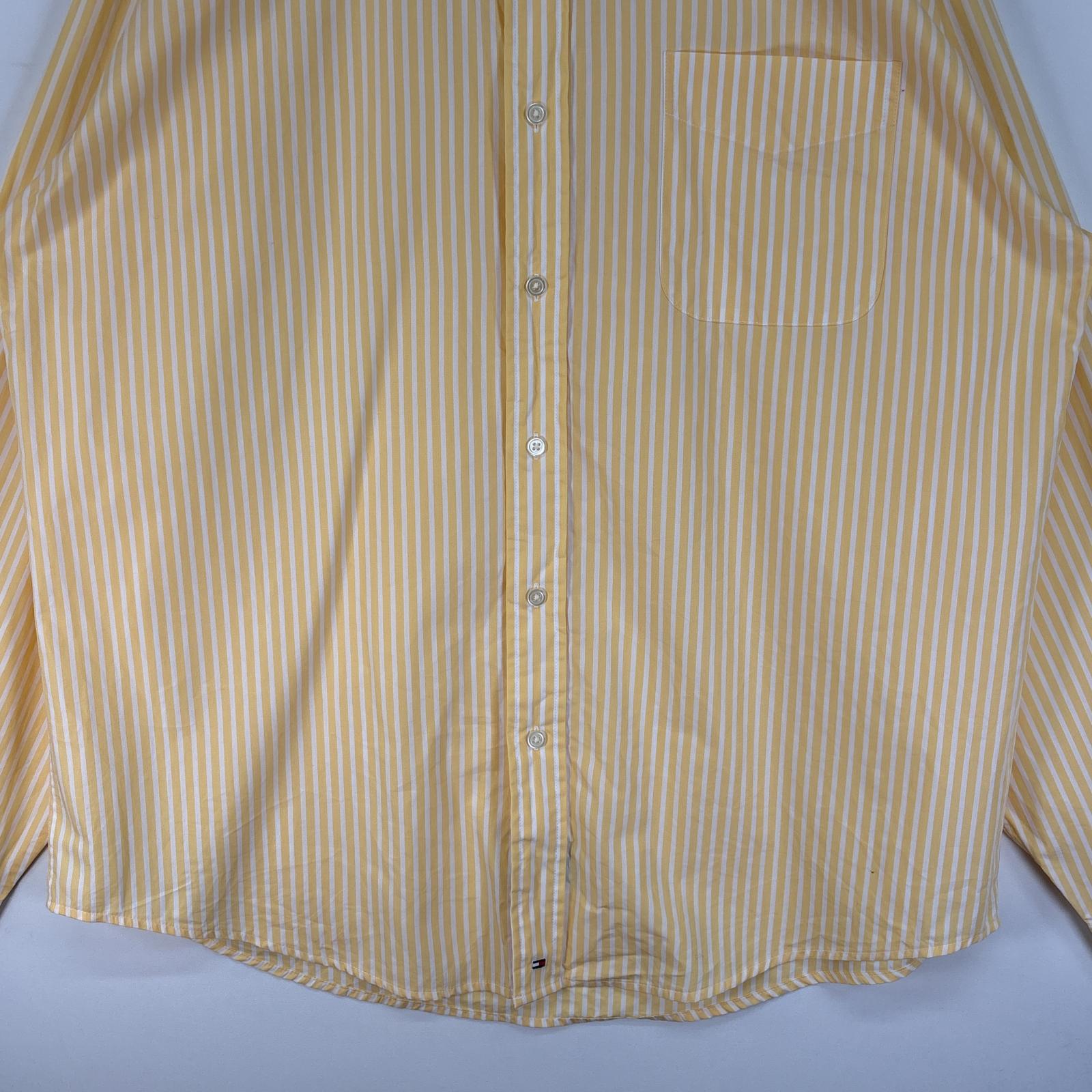 古着 90's/90年代 トミーヒルフィガーゴルフ 長袖シャツ 大きいサイズ ボタンダウン ロゴ 刺繍 XL イエロー ストライプ メンズ 【中古】