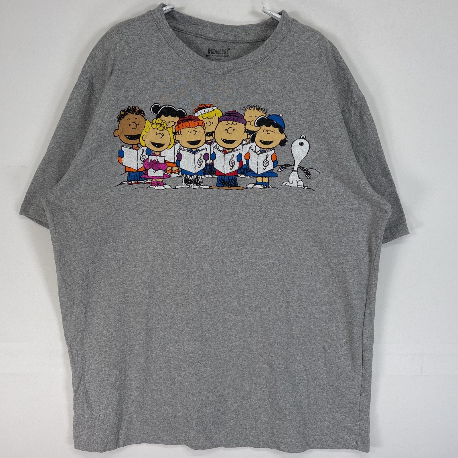 楽天古着屋NIKKU古着 ピーナッツ PEANUTS 半袖Tシャツ キャラクター スヌーピー オフィシャル 公式 肉厚 クルーネック L グレー 無地 メンズ 【中古】