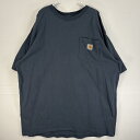 古着 カーハート Carhartt 半袖Tシャツ 大きいサイズ 肉厚 フェード ワンポイント ロゴ 胸ポケ XL ブルー系 無地 メンズ 【中古】
