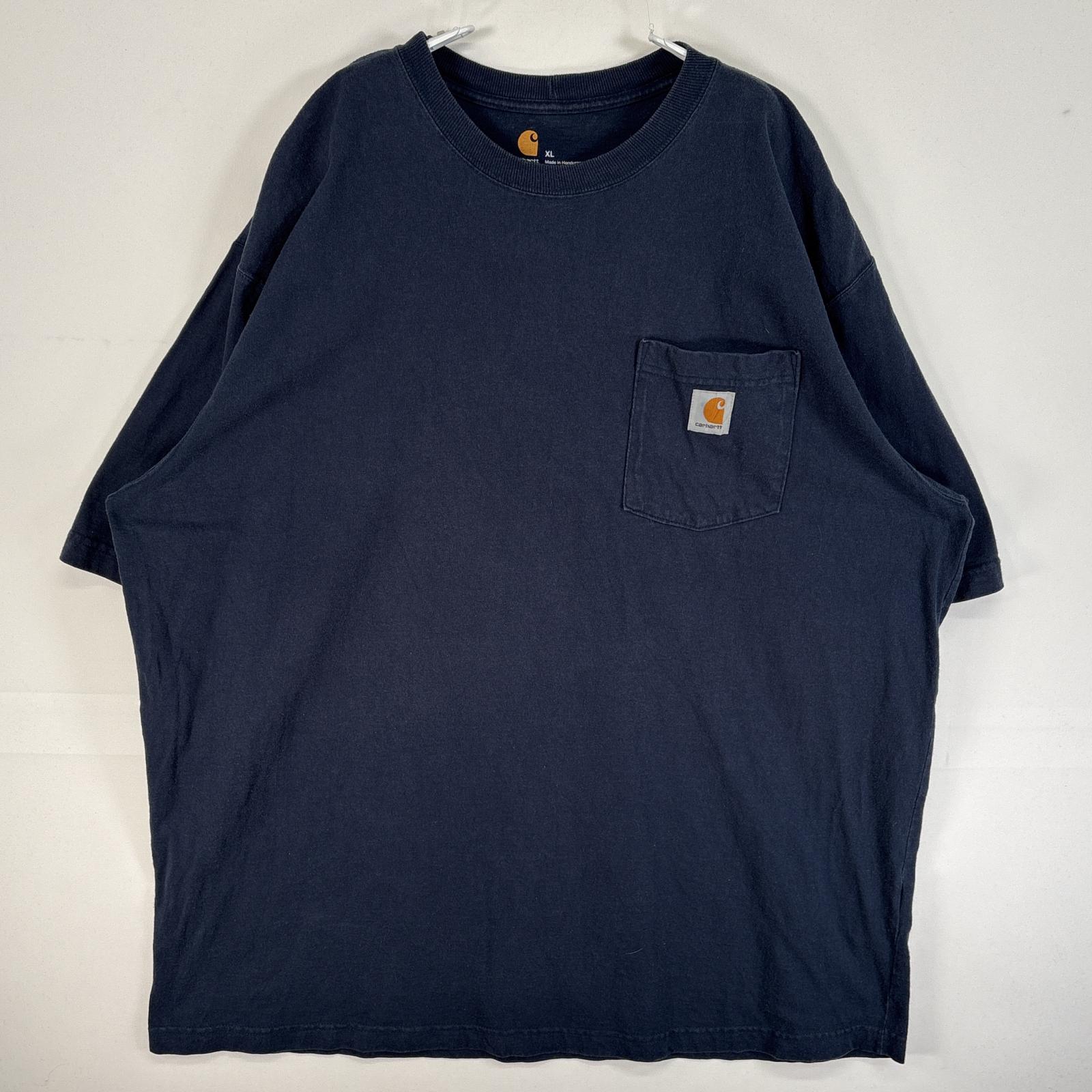古着 カーハート Carhartt 半袖Tシャツ ワンポイント ロゴ 胸ポケ 大きいサイズ 肉厚 XL ネイビー 無地 メンズ 【中古】