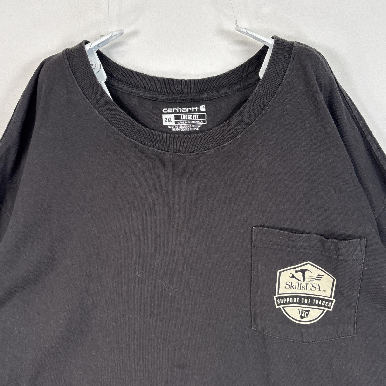 古着 カーハート Carhartt 長袖Tシャツ 両面プリント 大きいサイズ 肉厚 胸ポケ 2XL ブラック メンズ 【中古】