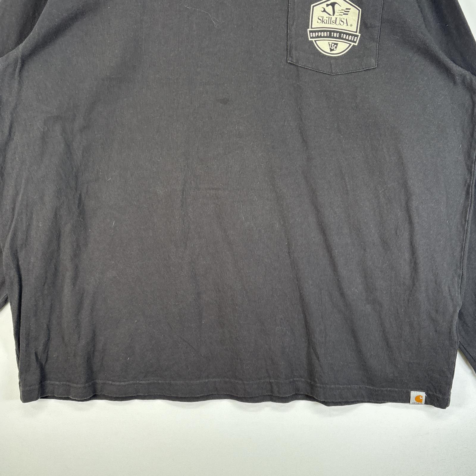 古着 カーハート Carhartt 長袖Tシャツ 両面プリント 大きいサイズ 肉厚 胸ポケ 2XL ブラック メンズ 【中古】