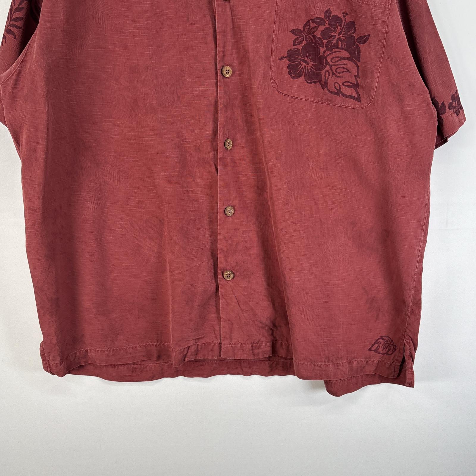 古着 トミーバハマ TOMMY BAHAMA 半袖シャツ アロハ シルク 胸ポケ オープンカラー L ワインレッド 総柄 メンズ 【中古】