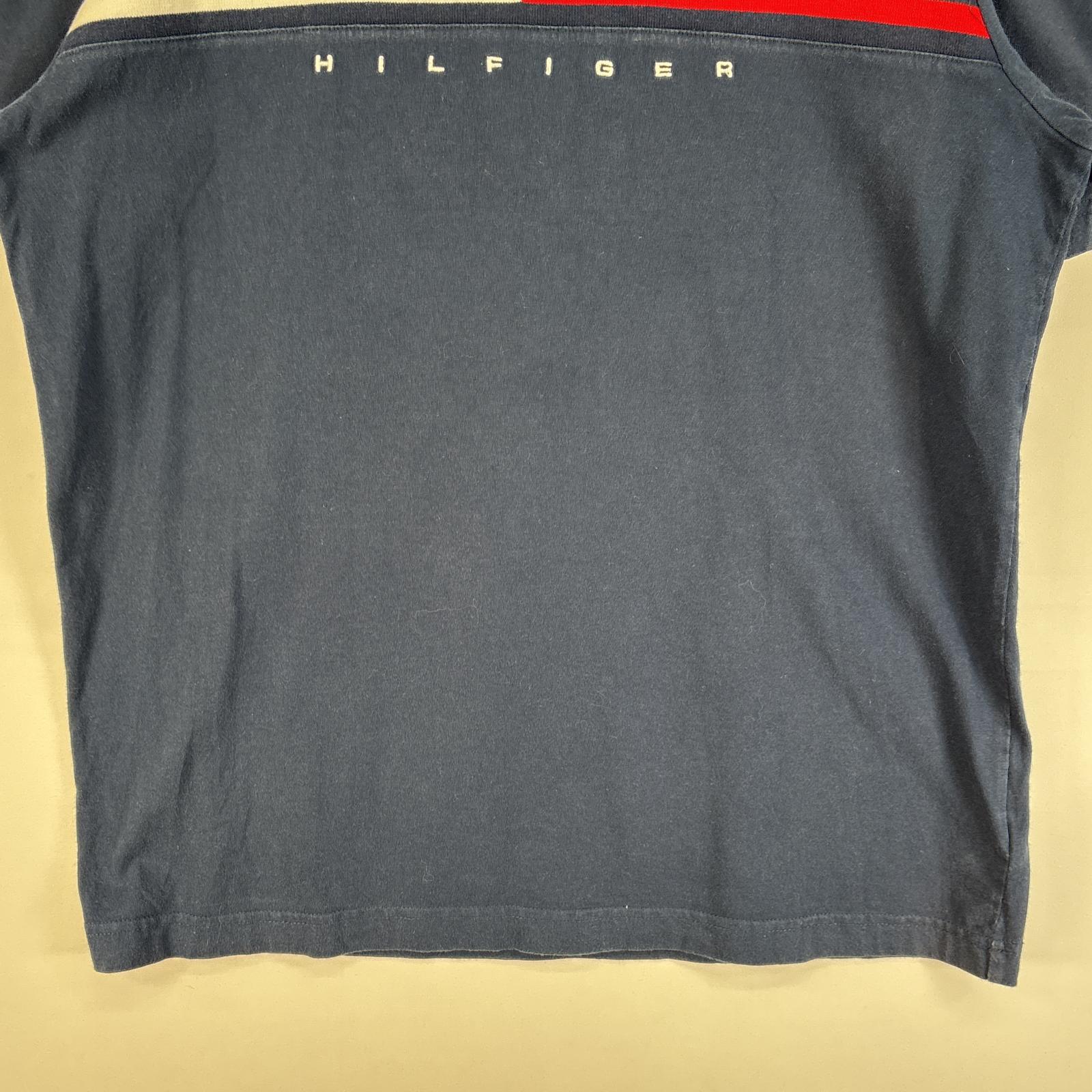 古着 トミーヒルフィガー TOMMY HILFIGER 半袖Tシャツ 刺繍 デザイン ロゴ クルーネック L ネイビー メンズ 【中古】
