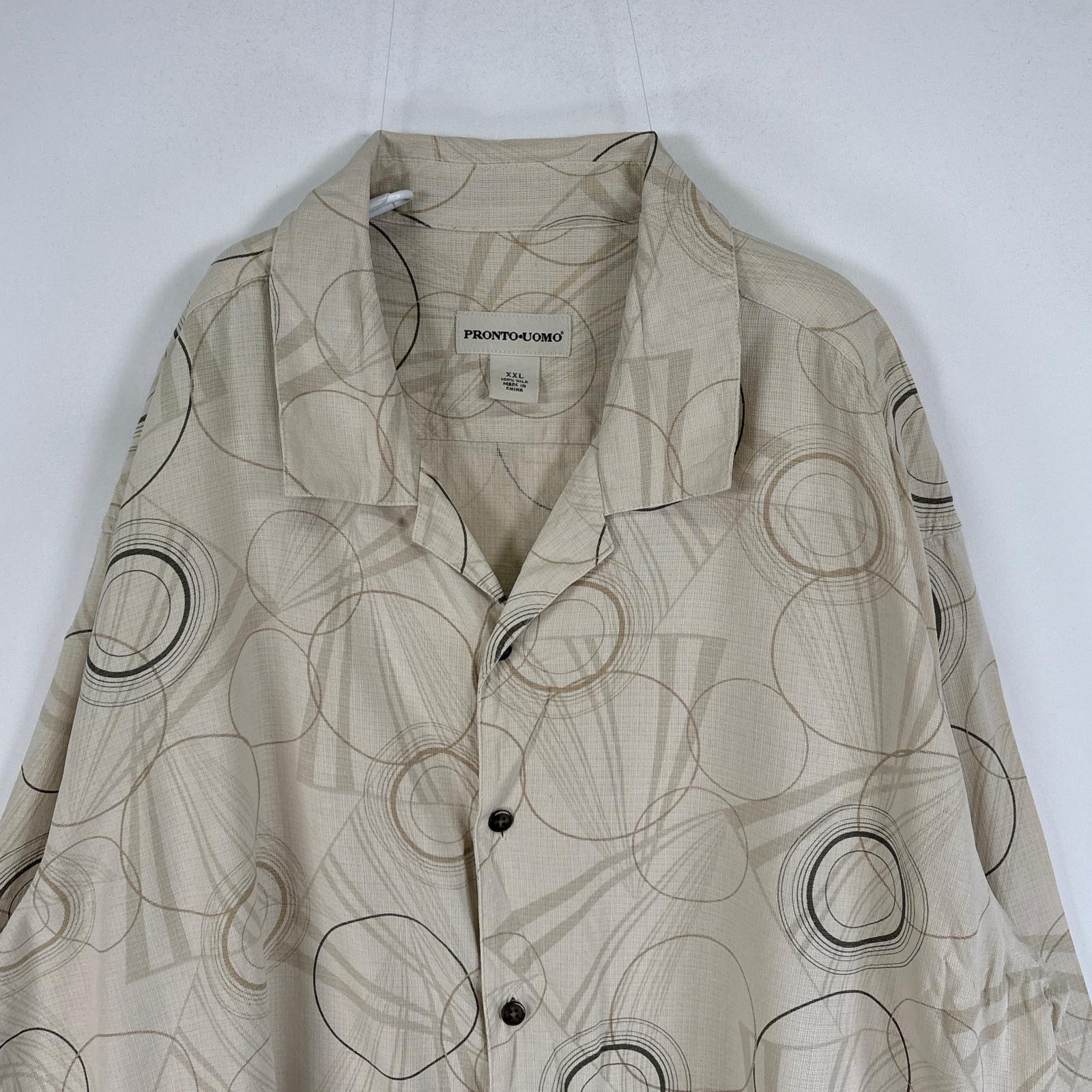古着 PRONTO UOMO 半袖シャツ アロハ シルク 大きいサイズ オープンカラー XXL ベージュ系 総柄 メンズ 【中古】