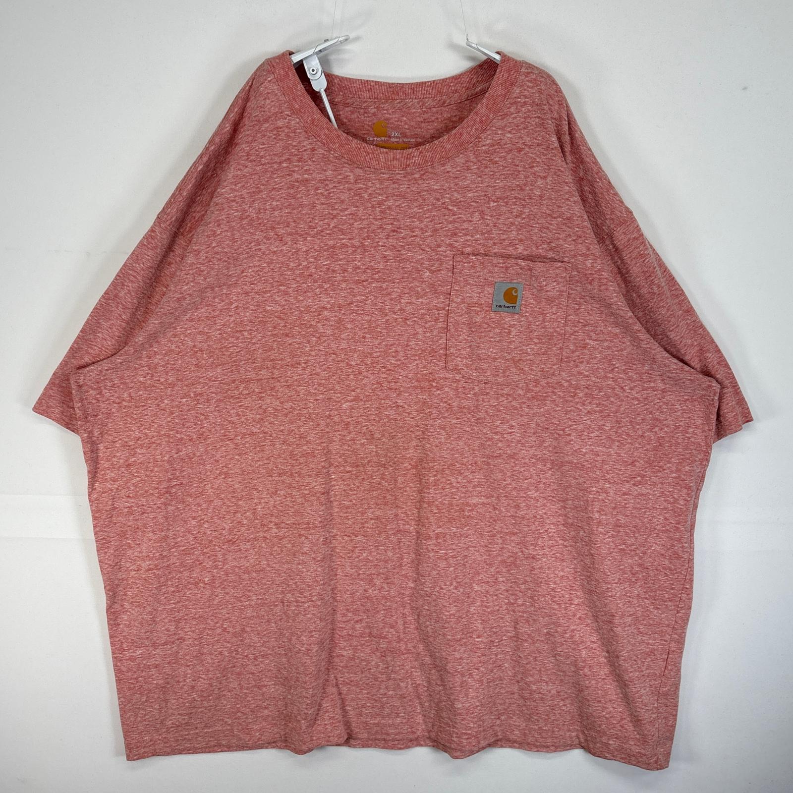 古着 カーハート Carhartt 半袖Tシャツ ワンポイント ロゴ 大きいサイズ 肉厚 クルーネック 2XL ピンク系 無地 メンズ 【中古】