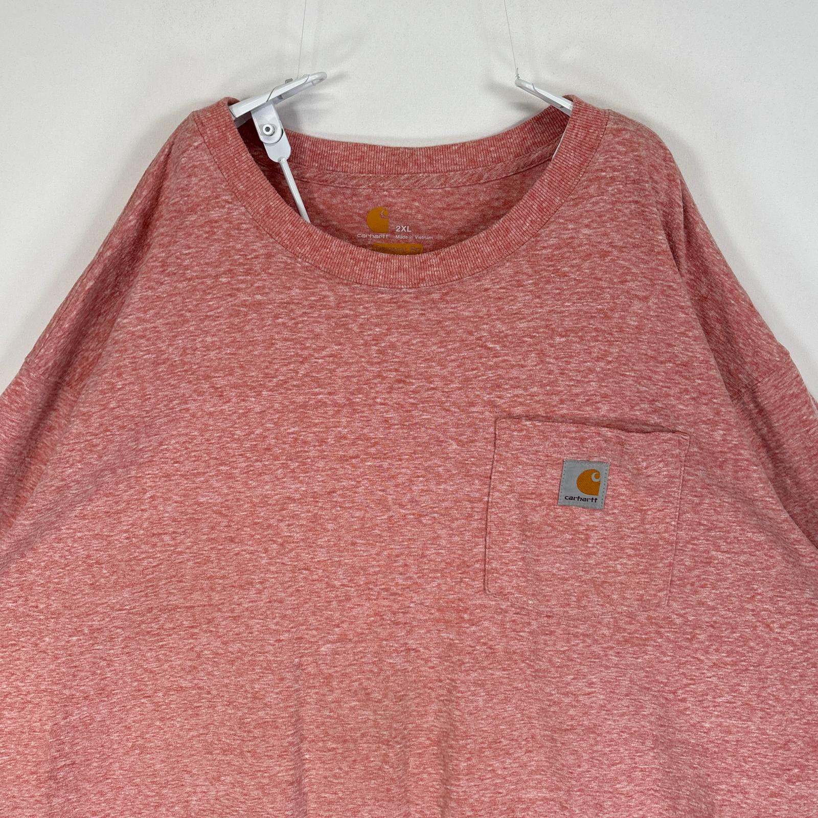 古着 カーハート Carhartt 半袖Tシャツ ワンポイント ロゴ 大きいサイズ 肉厚 クルーネック 2XL ピンク系 無地 メンズ 【中古】