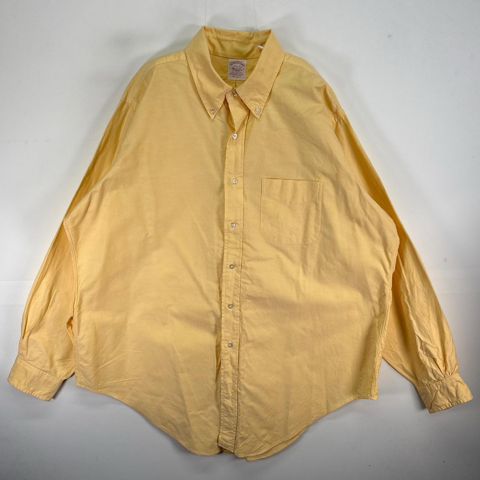 Rakuten - 古着 ブルックスブラザーズ Brooks Brothers 長袖シャツ USA製 Makers ボタンダウン XL イエロー系 無地 メンズ 【中古】
