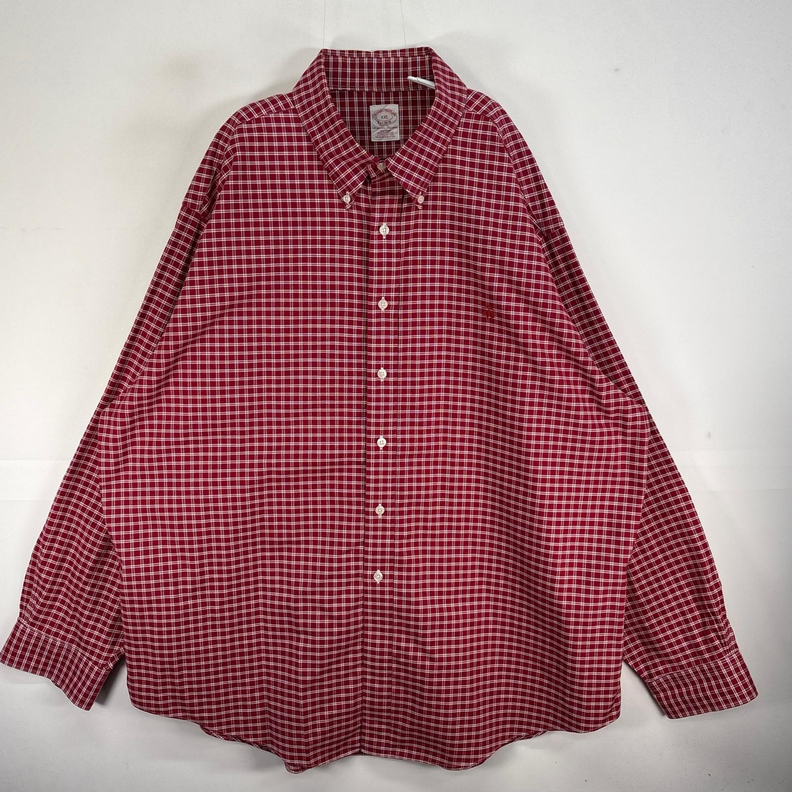 Rakuten - 古着 ブルックスブラザーズ Brooks Brothers 長袖シャツ ロゴ 刺繍 ボタンダウン 2XL レッド系 チェック メンズ 【中古】