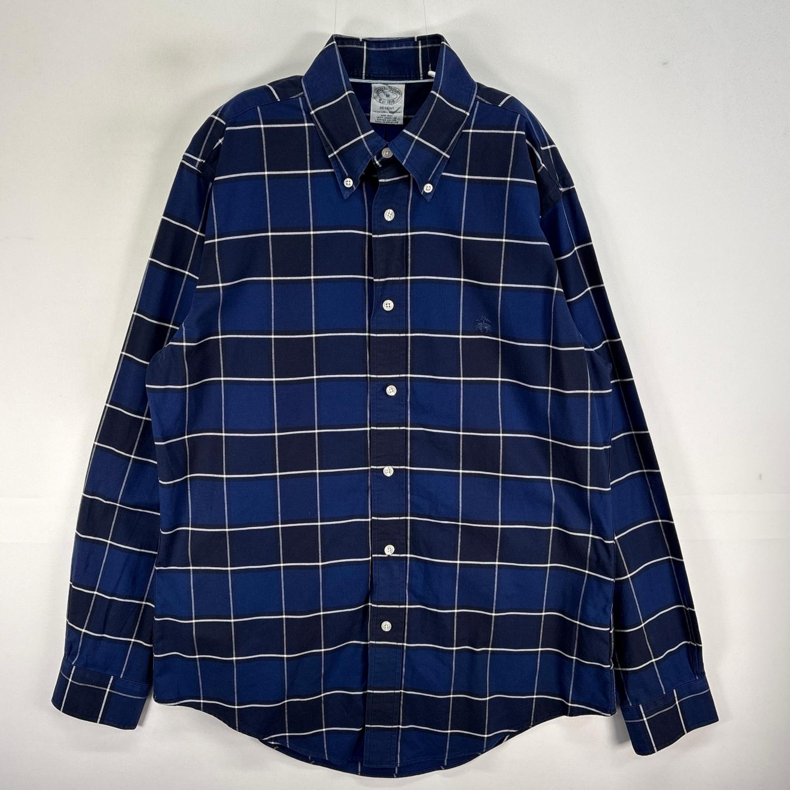 乐天商城 - 古着 ブルックスブラザーズ Brooks Brothers 長袖シャツ ロゴ 刺繍 チェック REGENT M ブルー系 マルチカラー メンズ 【中古】