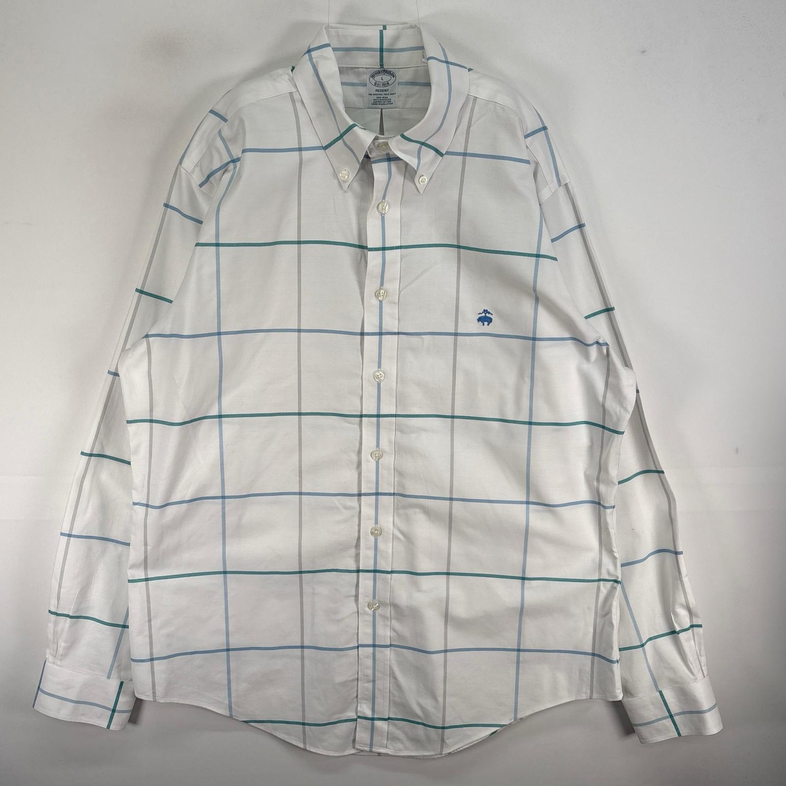 乐天商城 - 古着 ブルックスブラザーズ Brooks Brothers 長袖シャツ ロゴ 刺繍 チェック REGENT L ホワイト系 マルチカラー メンズ 【中古】