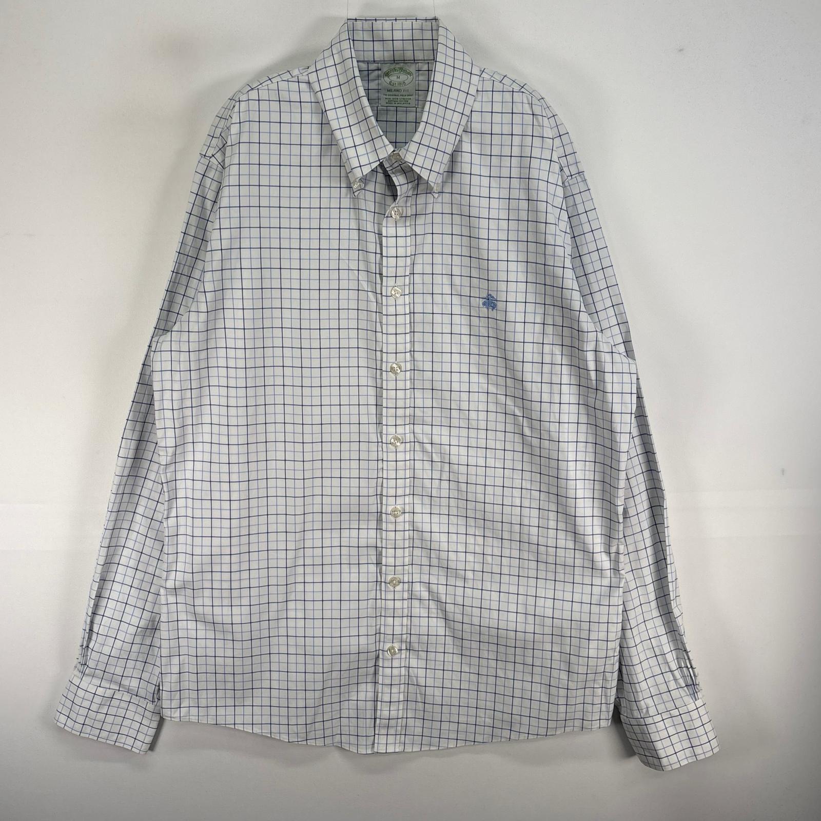 Rakuten - 古着 ブルックスブラザーズ Brooks Brothers 長袖シャツ ロゴ 刺繍 チェック M ブルー系 マルチカラー メンズ 【中古】