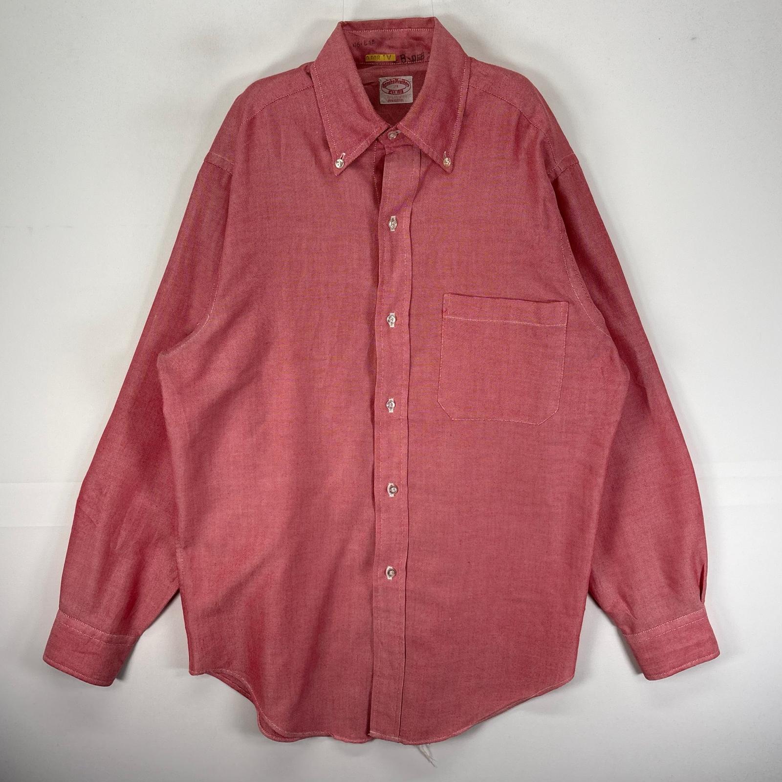 乐天商城 - 古着 60's/60年代 ヴィンテージ ブルックスブラザーズ Brooks Brothers 長袖シャツ ボタンダウン 胸ポケット 6ボタン M レッド系 無地 メンズ 【中古】