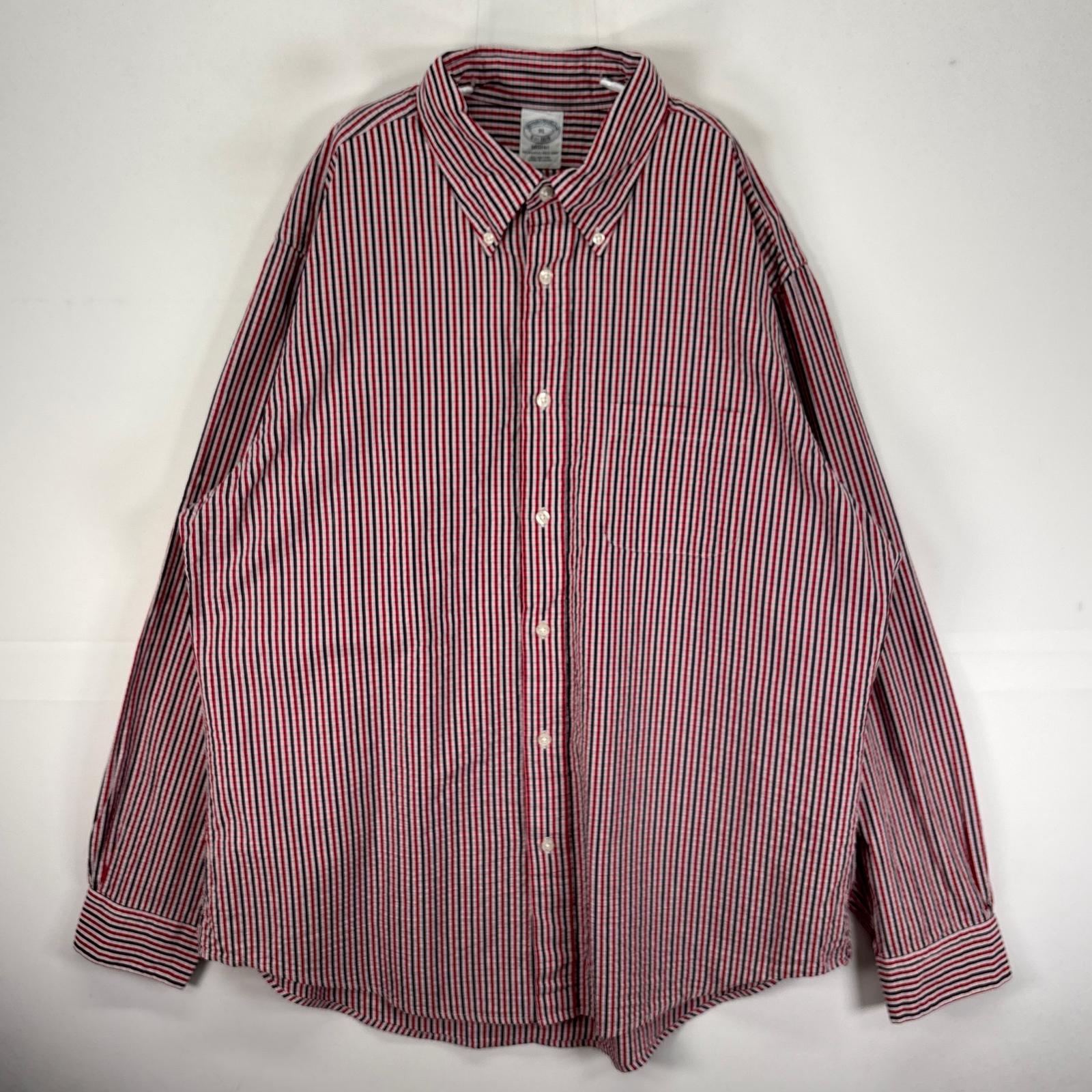 Rakuten - 古着 ブルックスブラザーズ Brooks Brothers シアサッカー 長袖シャツ ボタンダウン 胸ポケット XL レッド系 ストライプ メンズ 【中古】